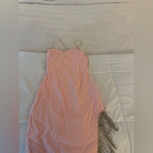 Elegant Pink mini Dress with Beaded Fringe